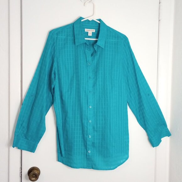 Coldwater Creek Turquoise Blue Button-Front Shirt - Picture 1 of 8